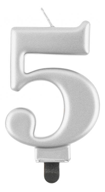 Metallisk silver siffertårtljus nummer 5