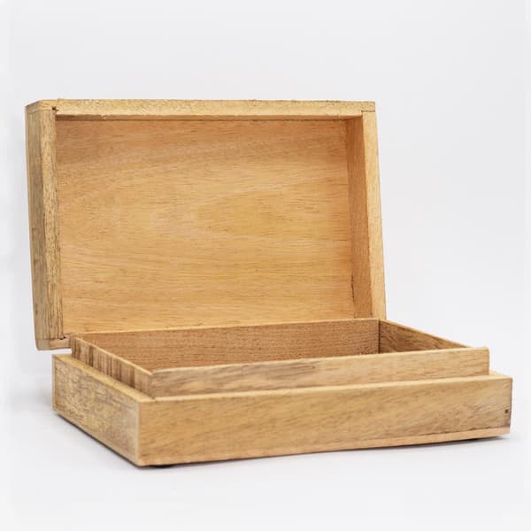 Stor Rektangulär Ask 21.5x14x6.3cm - Buddhas Ansikte - Vittvättad