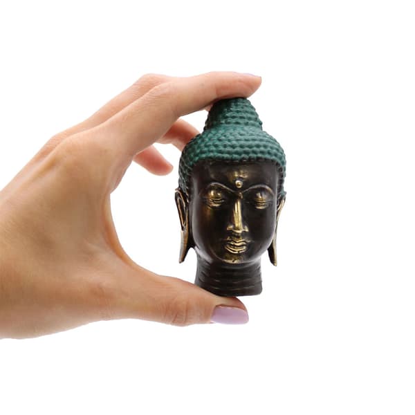 Liten Antik Buddhahuvud i Mässing