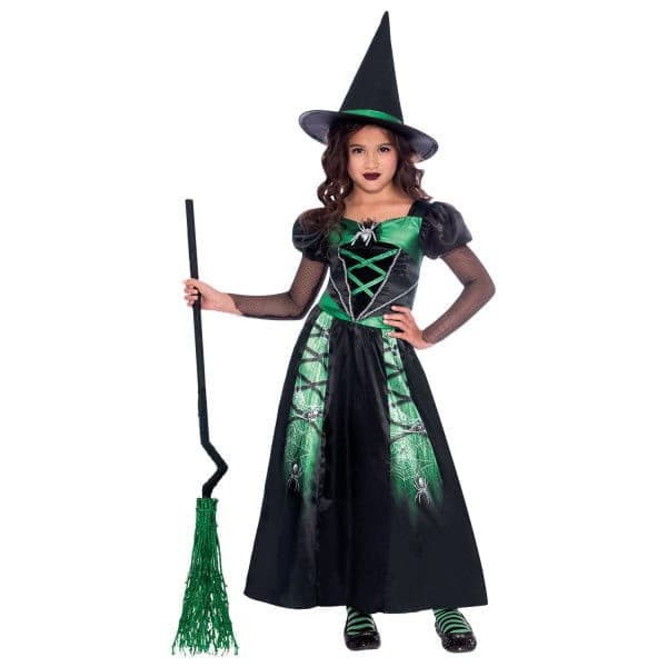Witch grön spindelmaskeraddräkt 3-4 år