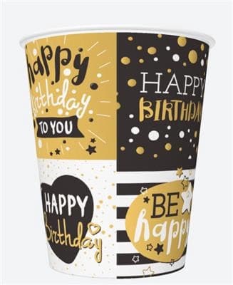Happy Birthday pappersmugg 250 ml 8-pack