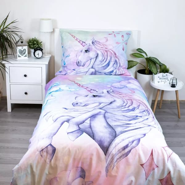 Enhörning Påslakanset 140 x 200 cm – 100 % Bomull