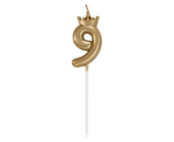 Number Champagne Crown guld siffertårtljus 9, 6 cm