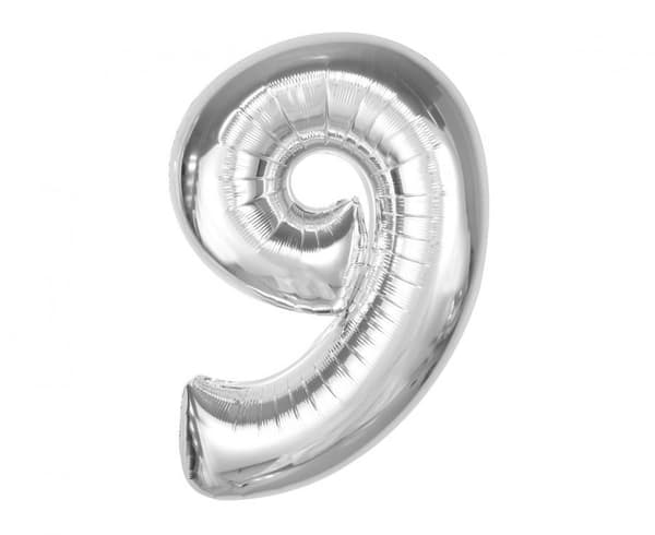 Number Silver silverballong siffra 9, 92 cm