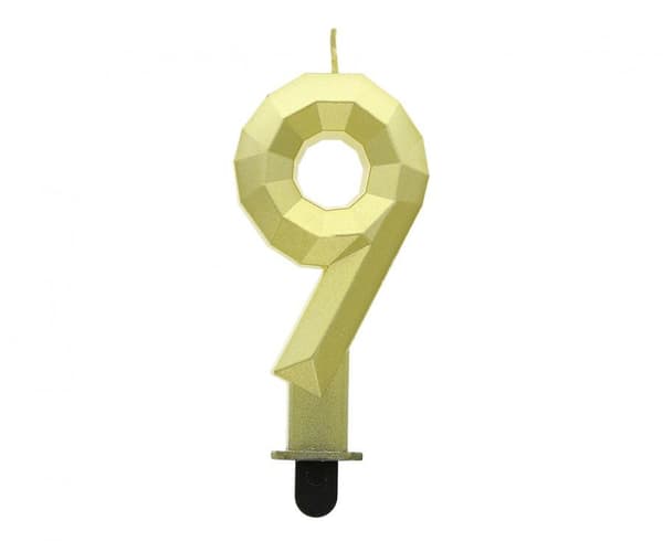 Number diamantmetallisk guld siffertårtljus 9