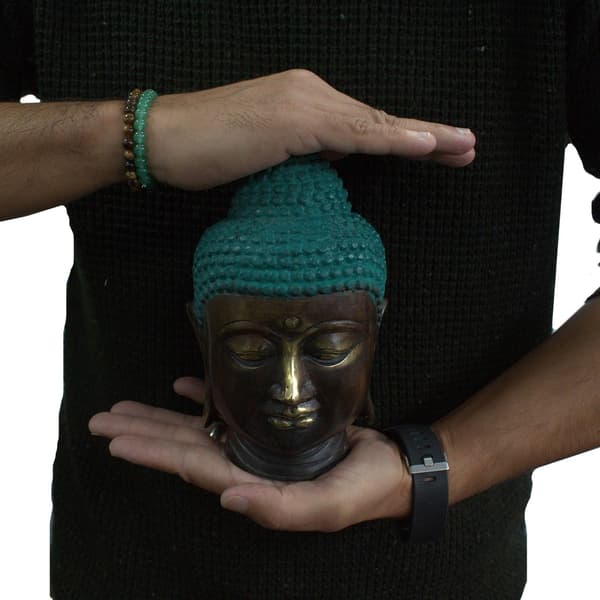 Stor Klassisk Buddhahuvud i Mässing