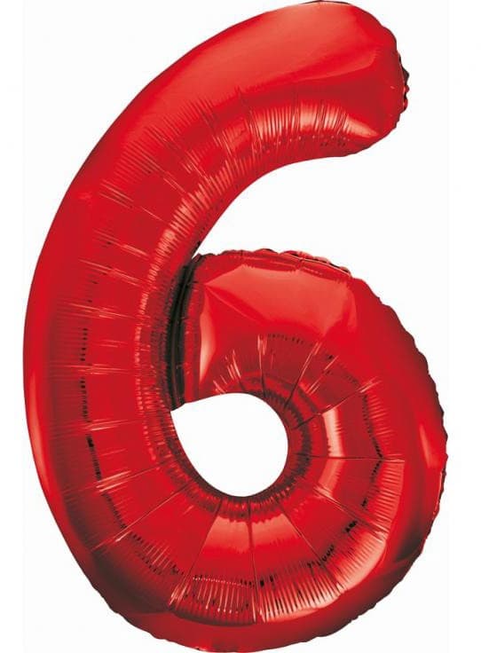 Röd siffra 6 folieballong 85 cm