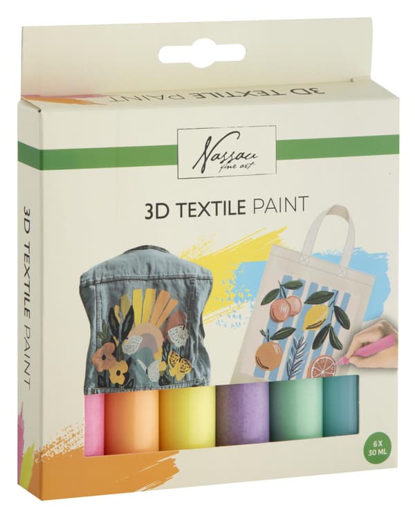Colour Nassau 3D glitter textilfärgset, 6 delar