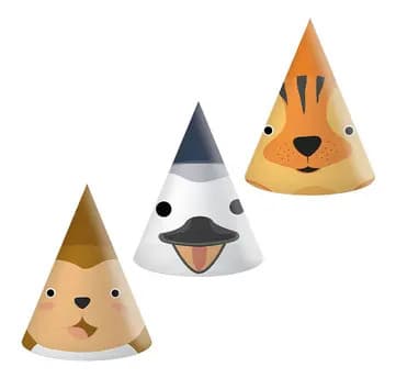 Animals Zoo partyhatt, 6-pack FSC