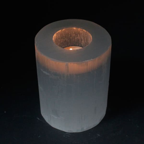 Cylinder Ljuslykta av Selenit - 10 cm