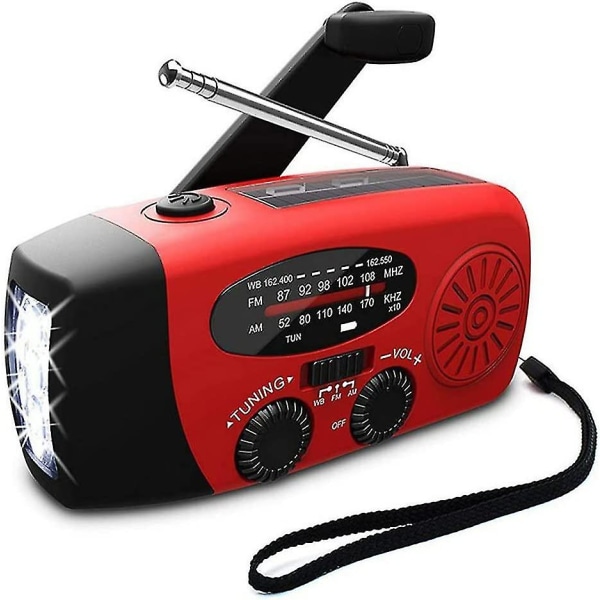 Bærbar solcelleradio, nødradio med sveiv, Dynamo Weather Am/fm/noaa Radio, 2000 Mah oppladbar strømbank, USB-mobillader, LED-blits