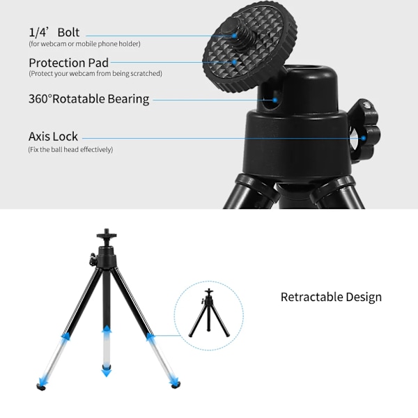Bärbar webbkamera stativ lätt mini webbkamera stativ för smartphone webbkamera skrivbordsstativ telefonhållare bordsstativ