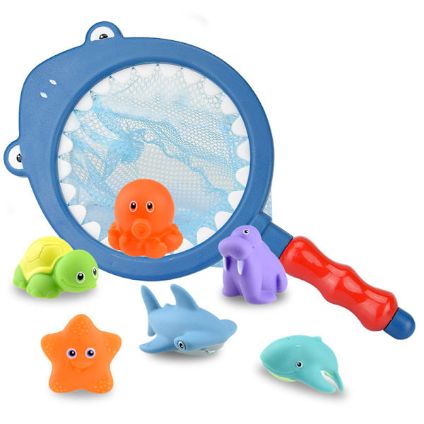Badleksaker för spädbarn och småbarn 1-3 år, flytande djurspruta leksaker med fiskenät, badleksaker för spädbarn för badkar, pool, strand, dusch, badkar