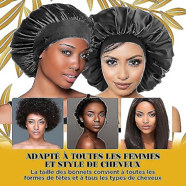 Dww-noir Bonnet De Nuit Satin, Soie Cheveux - Doux Elastique Adaptable Toutes Les Femmes