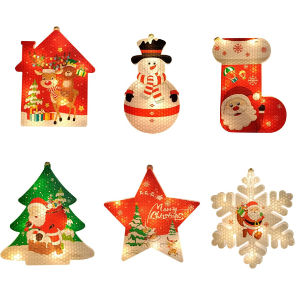 6 stycken julgransdekorationslampor, dekorativa lampor, självlysande ornament, hängande jul- eller nyårsdekorationslampor