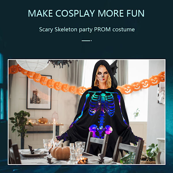 Halloween Kappe Hætte Kappe Skelet Print Kappe Sjal Cosplay Kostume til Scene Fest Halloween Fest