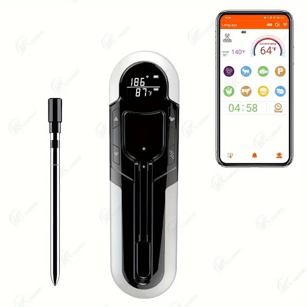 Trådløs kjøtttermometer, smart fjernkontroll-app, digitalt Bluetooth-mattermometer med vanntett probe
