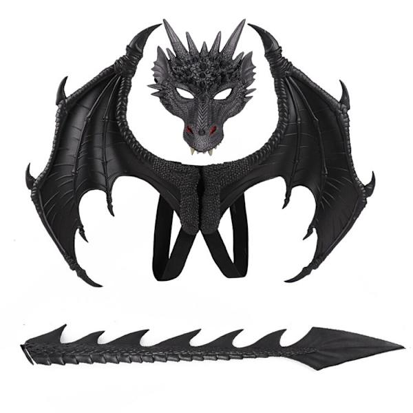 Drakdräkt för barn pojkar flickor, drake vingar svans mask set, Halloween dinosaurie cosplay set för barn