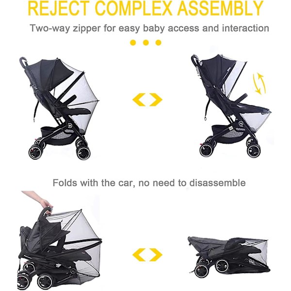 Myggnät för barnvagn, Hållbart myggnät för barnvagn, Dubbel dragkedja hopfällbart nätmyggnät för barnvagnar, Babyskydd (1)