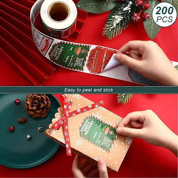 200 stk/rull klistremerker for julegaveinnpakking - perfekt for julepynt!