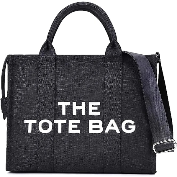 Dam Canvas Tote Bag med Dragkedja, Canvas Axelväska för Kontor och Resor, Svart
