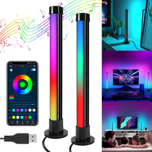 Pack med 2 Bluetooth LED Lightbar RGB TV Bakgrundsbelysning Music Sync Atmosphere Light Strip Gaming Lampa