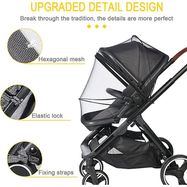 Myggnät för barnvagn, Hållbart myggnät för barnvagn, Dubbel dragkedja hopfällbart nätmyggnät för barnvagnar, Babyskydd (1)