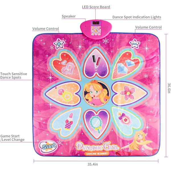 Tanssimatto - Dance Mixer Rhythm Stepping Game Mat - Tanssipeli tytöille, Lelulahjat tytöille ja pojille - Säädettävä äänenvoimakkuus, Sisäänrakennettu musiikki