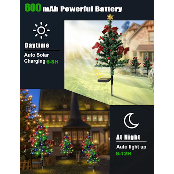 Solcelled Julepynt Trær Lys Utenfor Vanntett 20 LED Lys Solcellehagedekorasjon Solcellepinnelys Juletre Hagedekorasjon