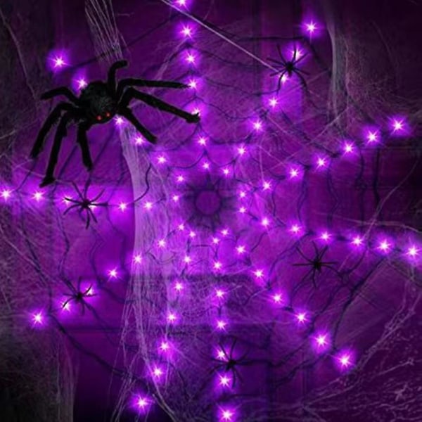 Led Halloween Musta Hämähäkinseittivalo 70 Led Vedenpitävällä Violetilla Verkkovalolla Ja 1 Mustalla Hämähäkillä Talon Pihalle Puutarhaan Sisä- Ja Ulkokäyttöön Pelottava Hallow