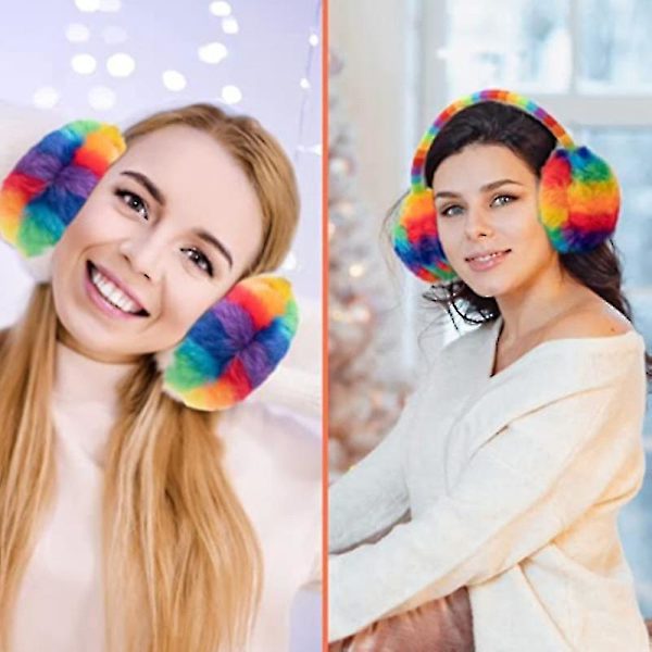 Regnbågsfärgad öronkåpa Vinterplyschhörselkåpa utomhus öronvärmare Julklappar (d-4)