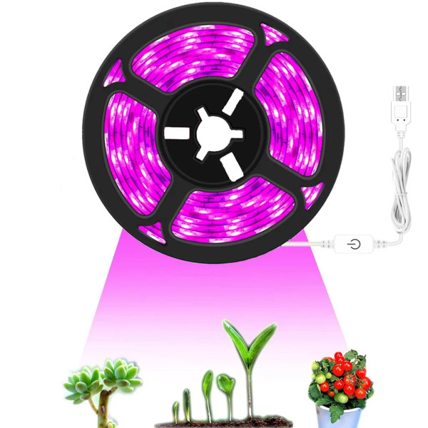 3 m USB LED-remsa dimbar växtlampa odlingslampa inomhus växttillväxt ljus strip växtljus