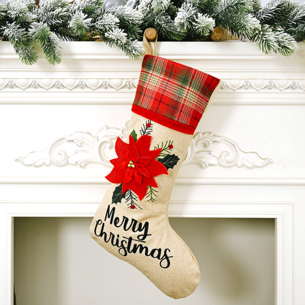 Julstrumpor, dekorativa strumpor, julstrumpor, dekorativa presentstrumpor till hemmet, stor röd blomma