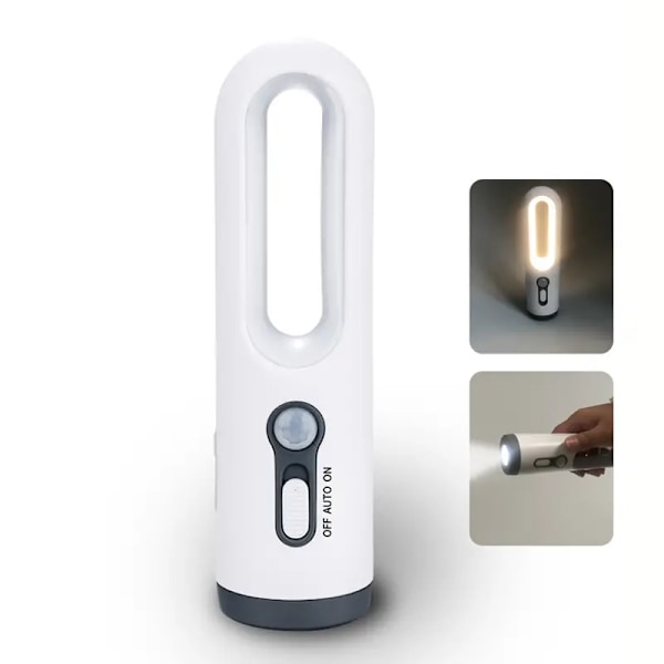 Uppladdningsbar rörelsesensor nattlampa 2-i-1 bärbar LED nattlampa ficklampa med skymningssensor för sovrum, badrum, barnrum, toalett