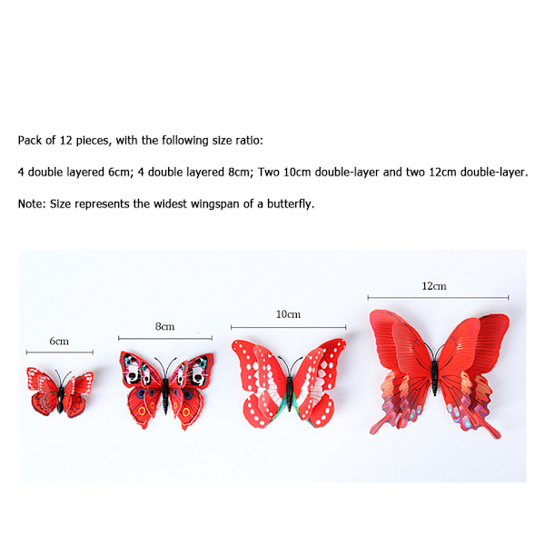 3D Dobbeltlags Realistiske Sommerfugl Veggklistremerker - Kreative PVC Fargerike Sommerfugl Klistremerker for Hjem Stue Innredning