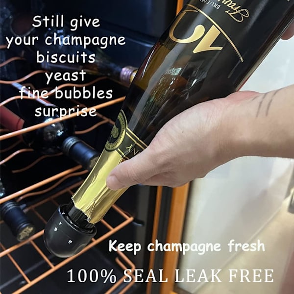 Champagneprop, 3 stk., sort, lækagesikker champagneprop, professionel champagneflaskeprop, holder champagne frisk