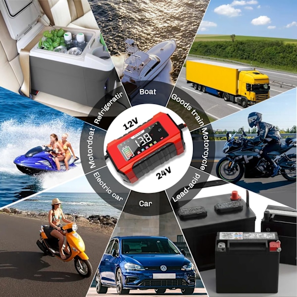 Bilbatterilader, 12V 6A Smart Batteri Trickle Lader Bil 12V Batteri Vedligeholdelses Desulfator til Bil Lastbil Motorcykel Plæneklipper Marine