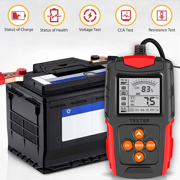 Bilbatteritestare 12V 24V CCA Inre Resistans Testare Motorcykel Batteri Analysator Diagnostiskt Verktyg