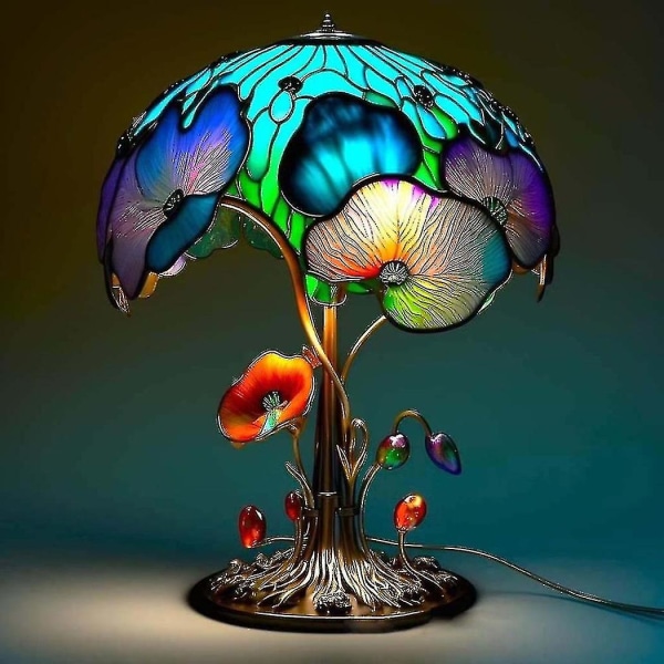 Målning Glassvampbordslampor Bohemian Resin Champinjonbordslampa Nattljus för hem och kontor -ys（Blomsvampbordslampa）