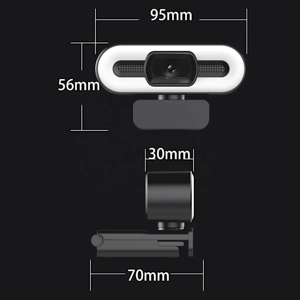 4K USB Plug & Play -verkkokamera sisäänrakennetulla mikrofonilla ja valaistuksella suoratoistoon, videopuheluihin, videoneuvotteluihin ja online-opetukseen