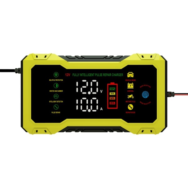 Bilbatterilader med LED-skjerm, 12V Intelligent Rask Lading, Overlading Beskyttelse, Egnet for Biler, Motorsykler og Båter