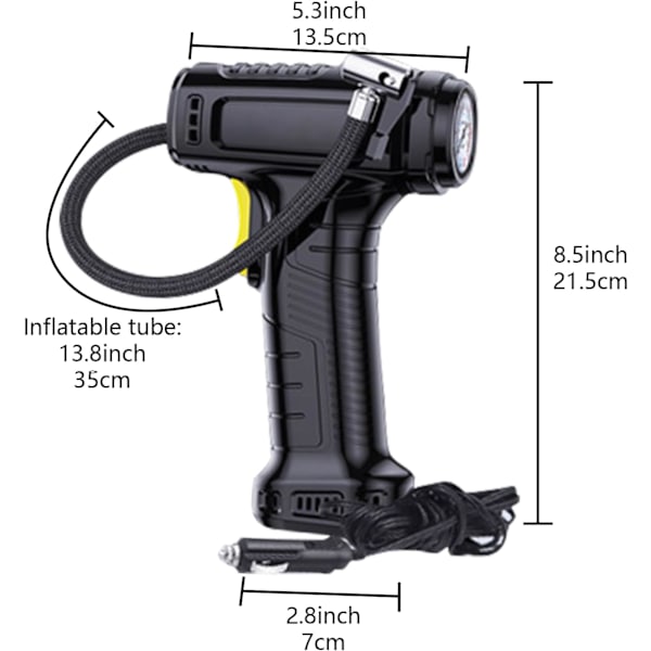 Däckpump Bärbar Luftkompressor, Pump för Bil Däck, Handhållen Luftpump, Däckpump med Tryckmätare