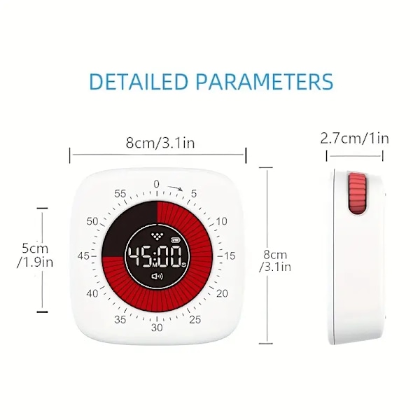 Timer, Tyst Nedräkningsstudie Visuell Timer, Kök 60 Minuters Matlagningstimer, 4 Nivåer Ljudavstängning med Vibration och 3 Nivåer Ljusstyrka Justering