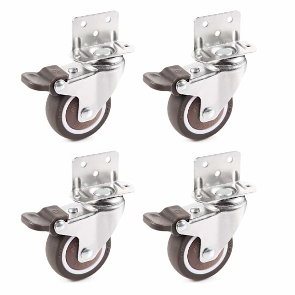 4pcs 2 inch Swivel Plate Casters with Brake, TPE Swivel Caster, L Shape Mute Wheels, Replacement for Baby Bed, Shopping Cart, Kitchen Cabinet