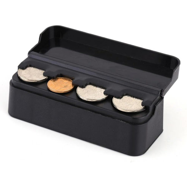 Bilmøntbeholder-arrangør, bærbar møntboks opbevaringsboks, sort holder, veksel opbevaringsboks, bilmøntboks, pengebeholder til bil, lastbil, autocamper