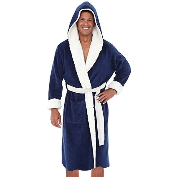 Vinterfleece-badekåpe for menn, nattkåpe (XL, marineblå)