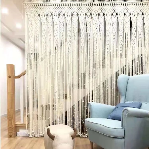 Macrame Väggbonad Dörrgardin Dörrfönstergardin Bröllopsbakgrund Gobeläng Väggmatta, 85*200cm (Utan stång)