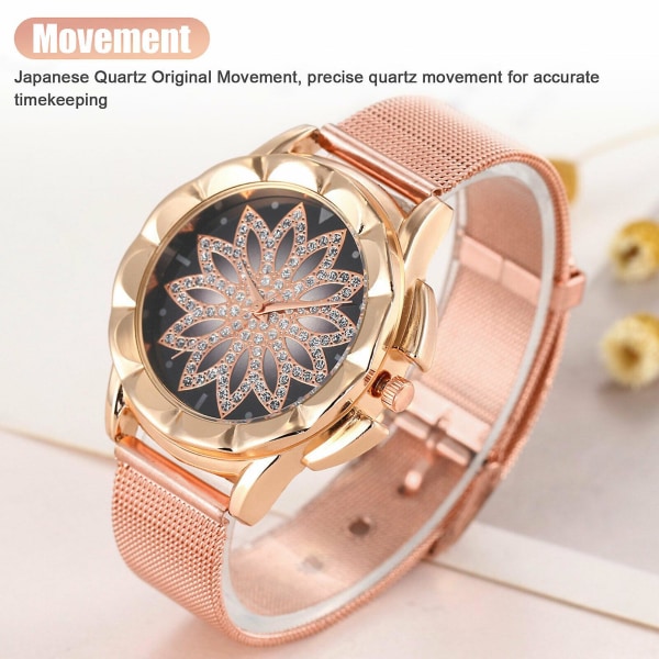 Dammode Blomma Crystal Diamond Quartz Watch Lyx (roséguld)