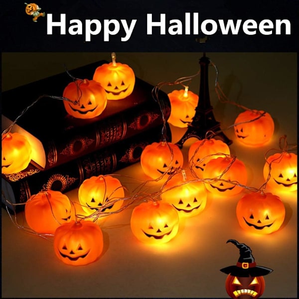 Halloween-lyskæde, LED-græskarlys, julelys til udendørs dekoration, 2 tilstande, konstant/flimrende lys (20 græskarlys, 9,8 fod)