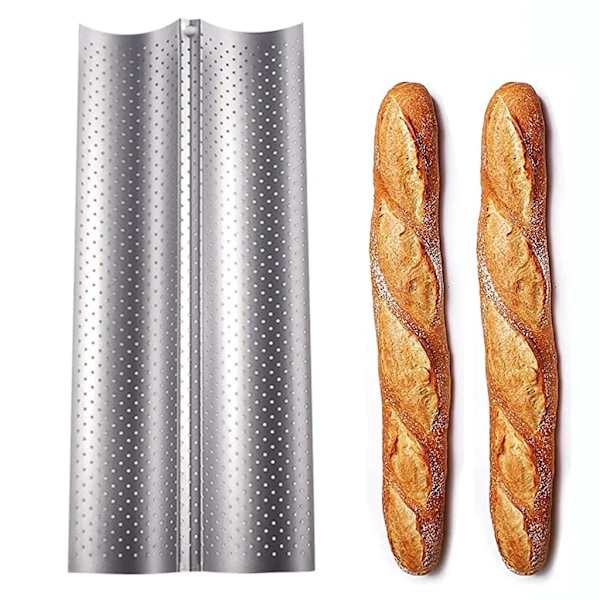 Baguettebakplåt för 2 baguetter, baguettebricka, baguetteform, brödbakningsform, baguettebricka, baktillbehör